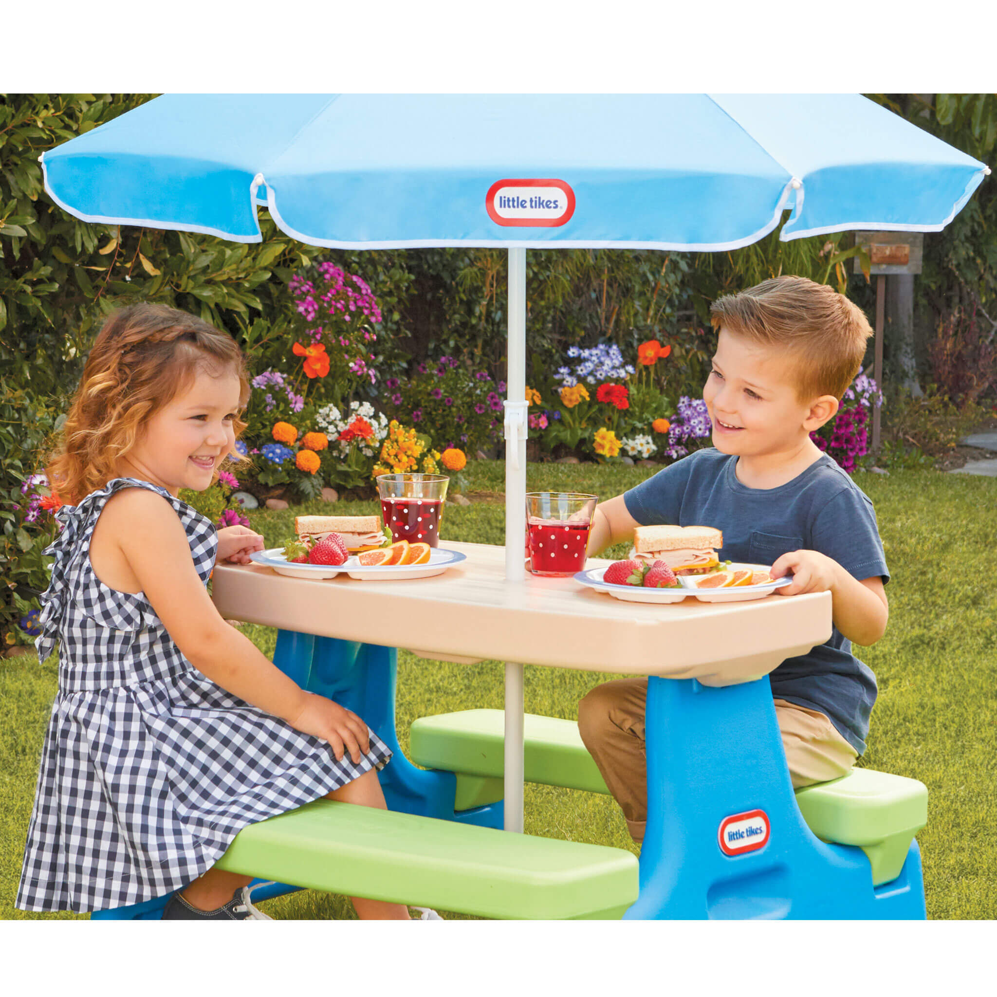 Little Tikes Easy Store? Jr. Play Table with Umbrella - Blue/Green - Image 2